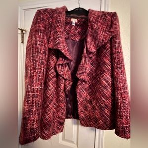 “Chico’s” Chanel-style ruffled blazer. Beautiful pink/purple fabric. Chico’s 3.